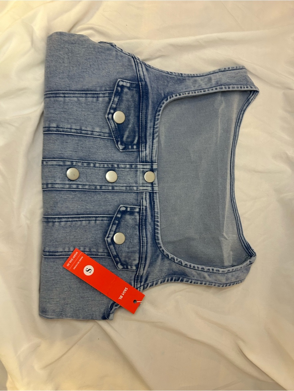 Denim-Effect Crop Tank Top - Light Blue